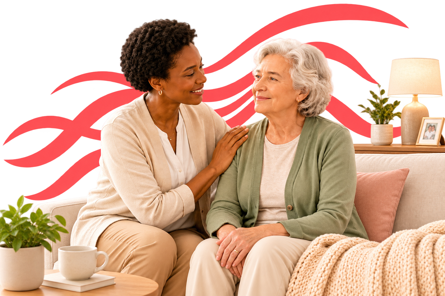 A carer checking in with an older woman at home